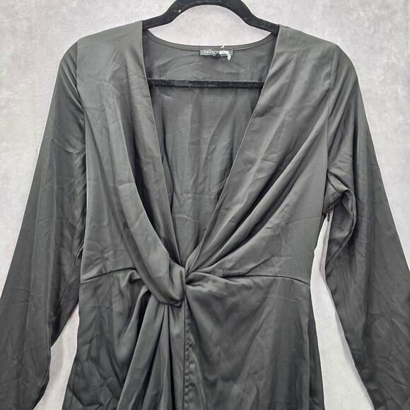 Fashion Nova Black Wrap Y2K Retro Club Long Sleeve Knee Length Dress Medium - Picture 3 of 8